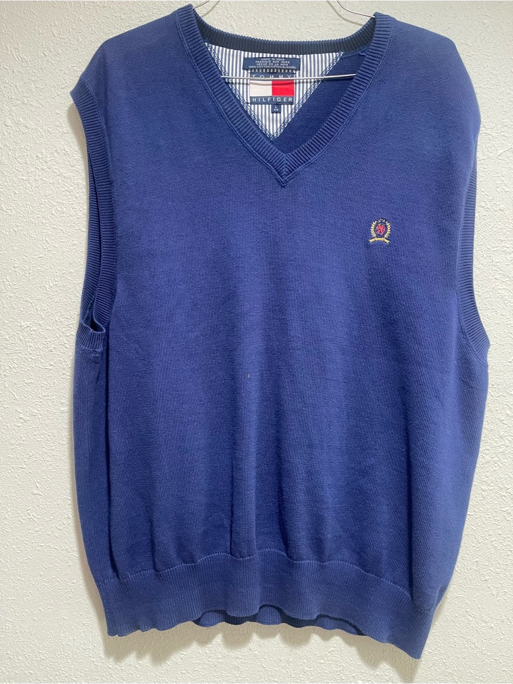 Tommy Hilfiger Navy V-Neck Sweater Vest with Crest